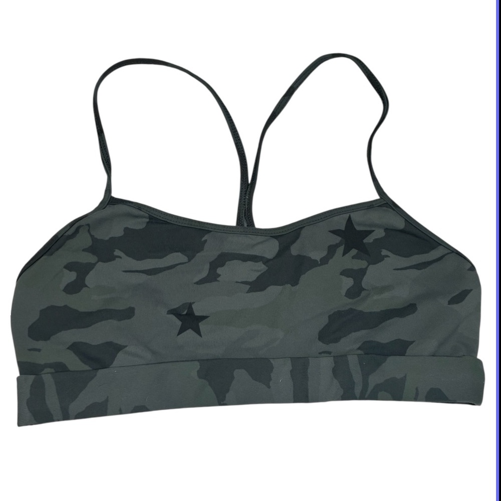 Monrow Green/Black Camo Star Print Sports Athleisure Workout Bra Small - Picture 4 of 6